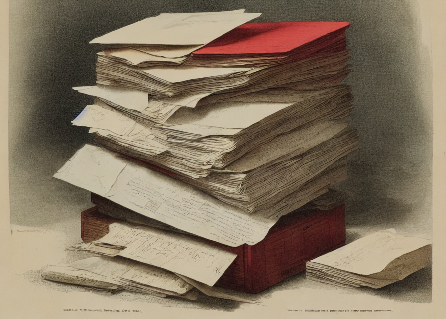 AI generated image of a stack of papers.